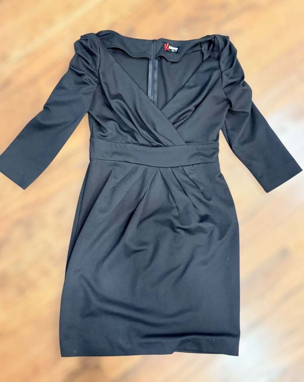 Sinéquanone Paris Black 3/4 Sleeve Ruched Wrap Sheath Dress -XS